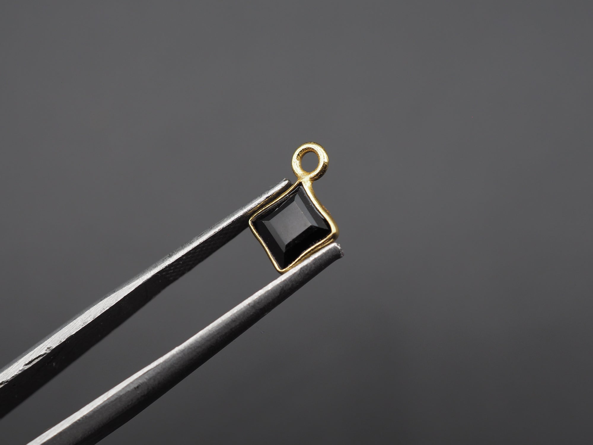 Black Onyx 18K Gold Filled Bezel 5x5 mm ,Single Connector, Onyx Charm