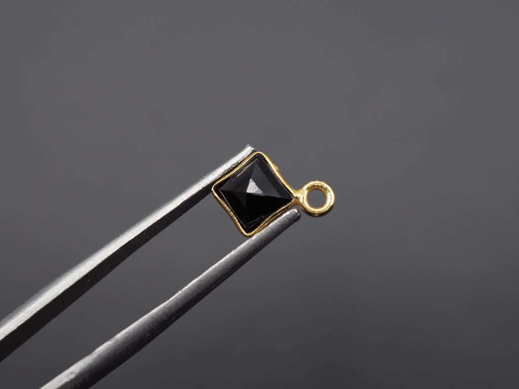 Black Onyx 18K Gold Filled Bezel 5x5 mm ,Single Connector, Onyx Charm