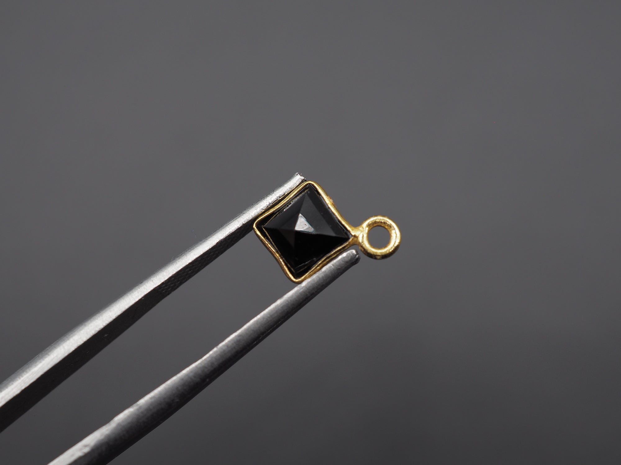 Black Onyx 18K Gold Filled Bezel 5x5 mm ,Single Connector, Onyx Charm