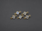 Rainbow Moonstone 18K Gold Filled Bezel 5x5 mm, Double Connector, Moonstone Charm