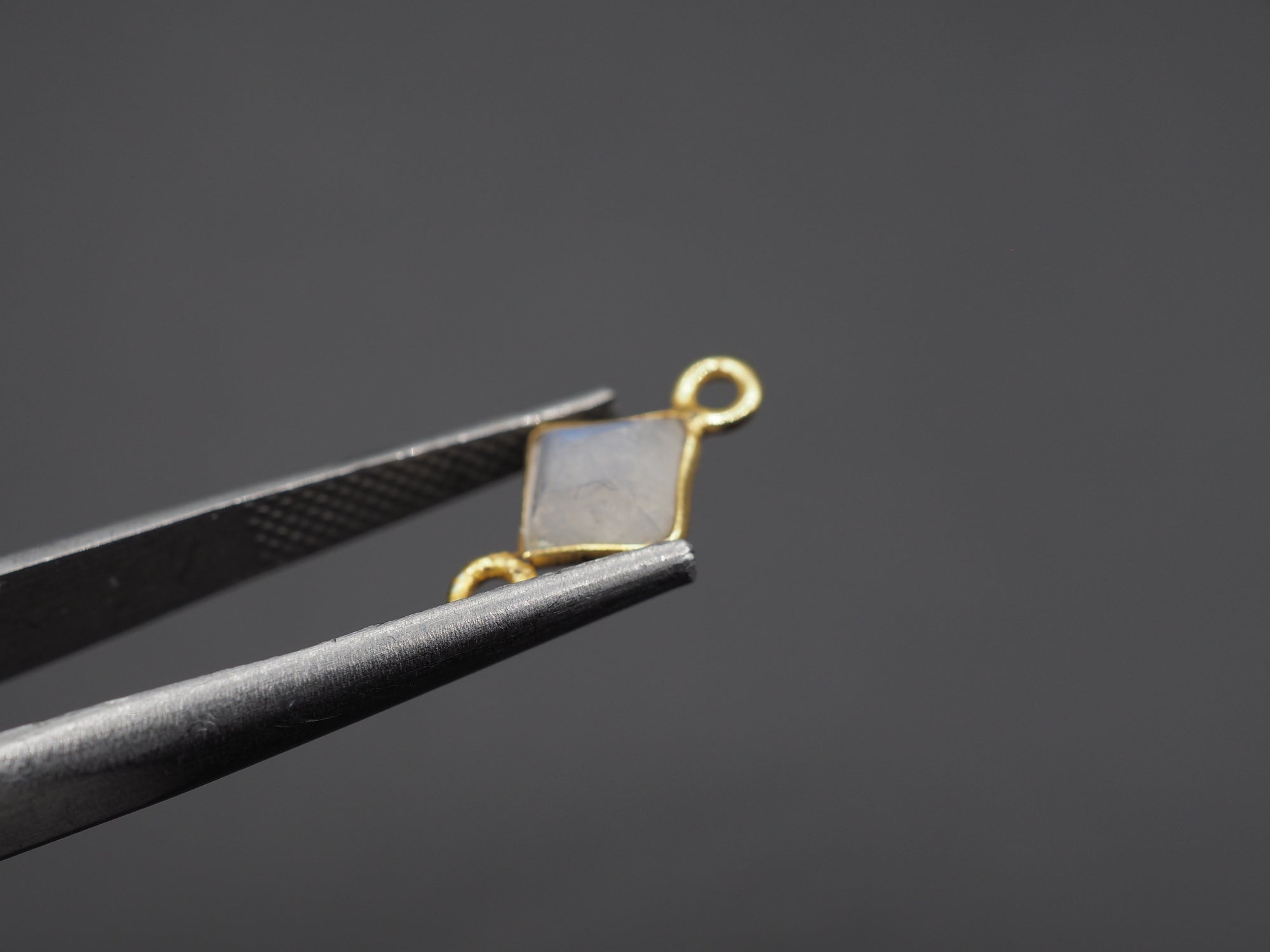 Rainbow Moonstone 18K Gold Filled Bezel 5x5 mm, Double Connector, Moonstone Charm