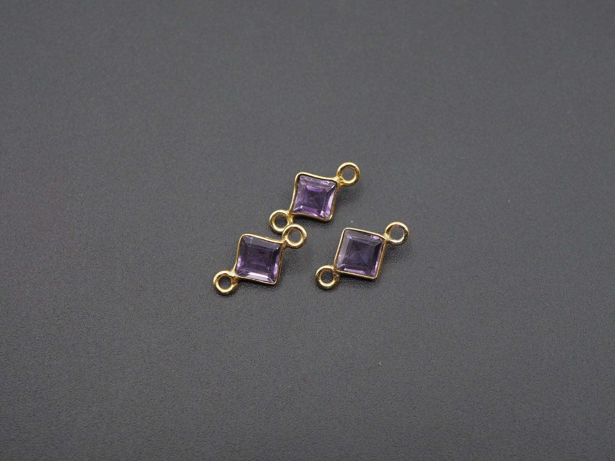 Amethyst 18K Gold Filled Bezel 5x5 mm, Double Connector, Amethyst Charm