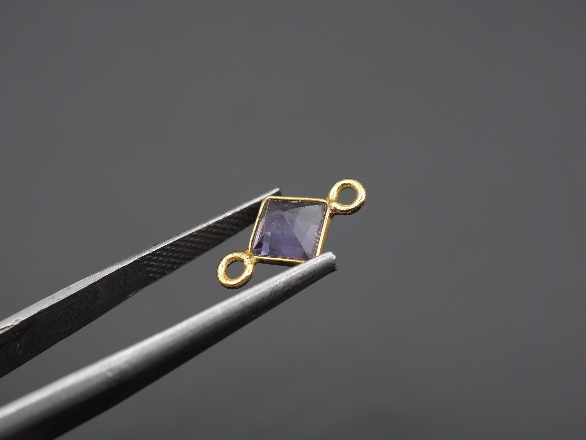 Amethyst 18K Gold Filled Bezel 5x5 mm, Double Connector, Amethyst Charm