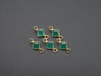 Green Onyx 18K Gold Filled Bezel 5x5 mm, Double Connector Onyx Charm
