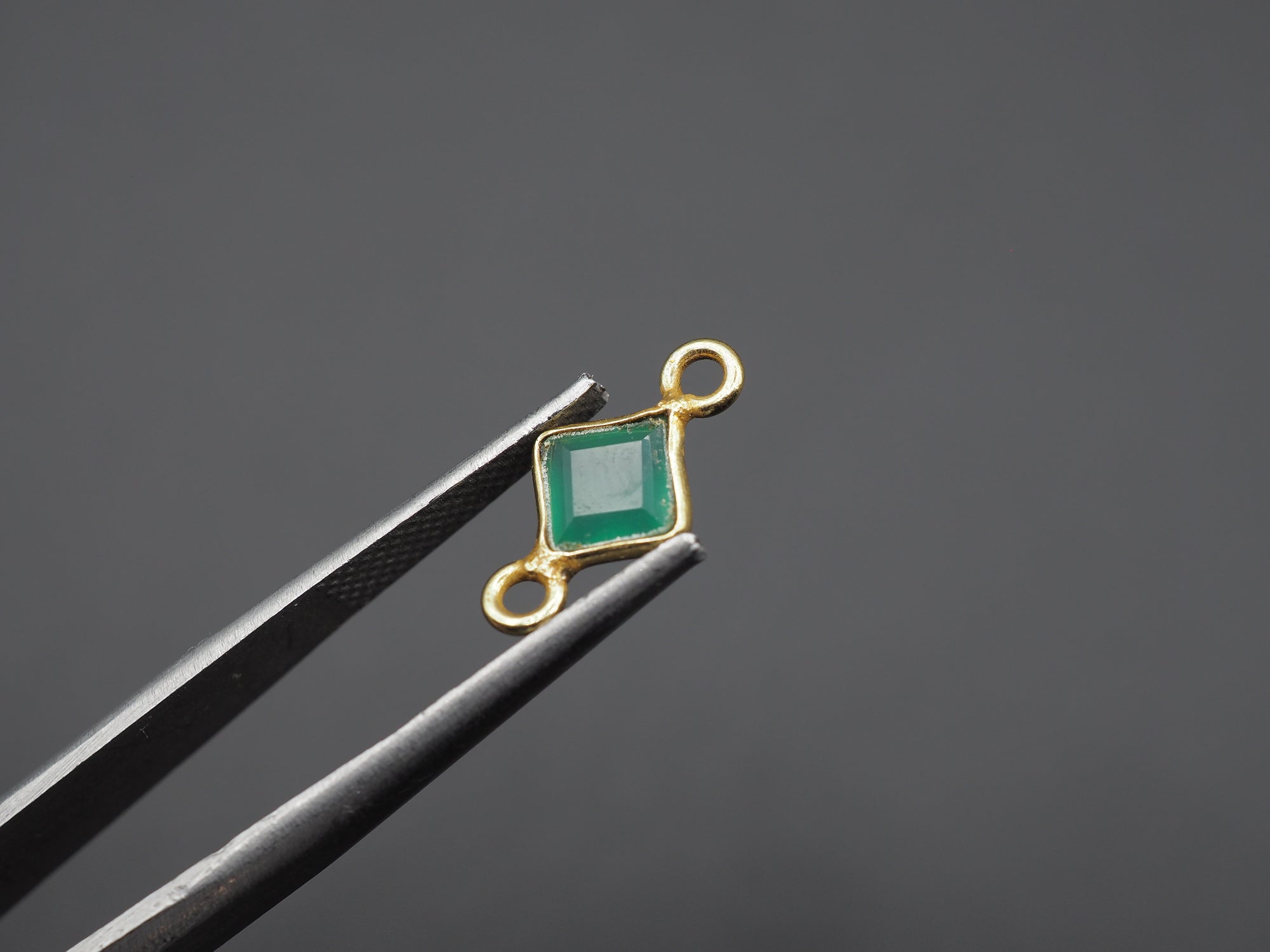 Green Onyx 18K Gold Filled Bezel 5x5 mm, Double Connector Onyx Charm