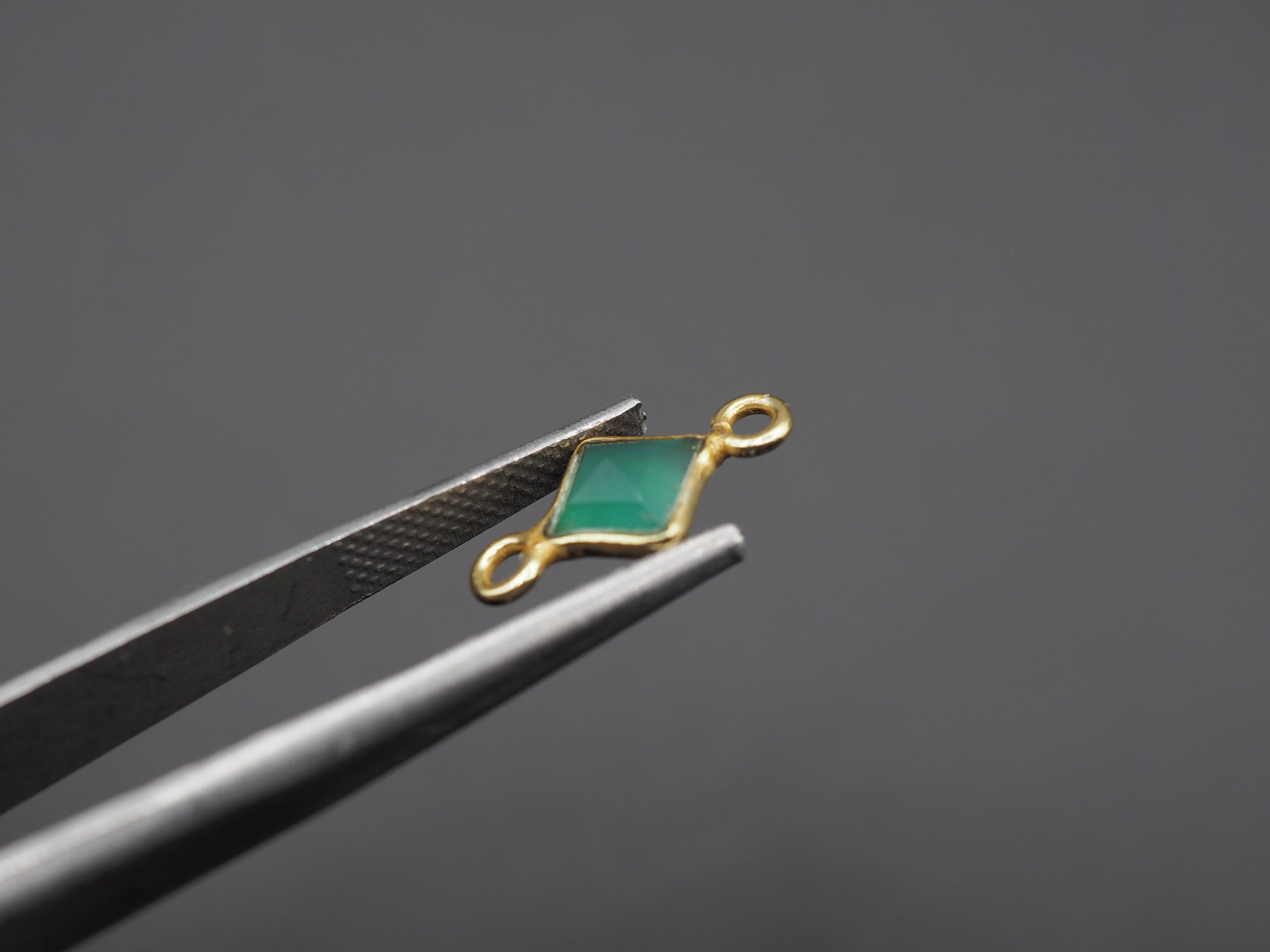 Green Onyx 18K Gold Filled Bezel 5x5 mm, Double Connector Onyx Charm