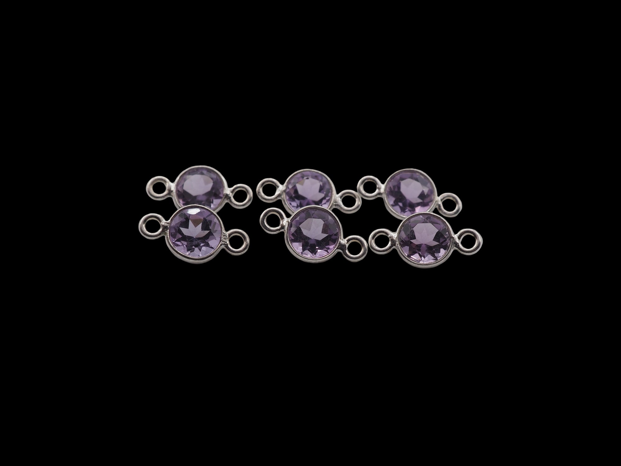 Amethyst Bezel  6 mm, Double Connector, Amethyst Bezel, Amethyst  Charm, 925 Sterling Silver(GTG-SBA-11)