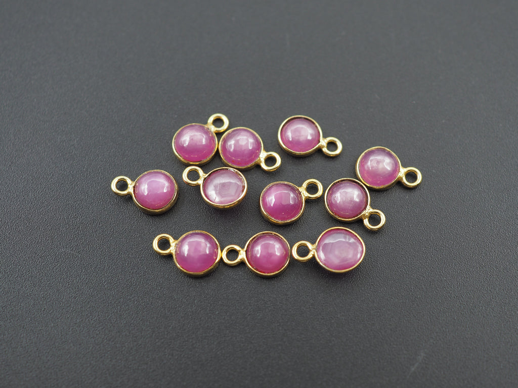 Ruby 18K Gold Filled Bezel 6 mm, Single Connector, Ruby Charm, 1 Piece