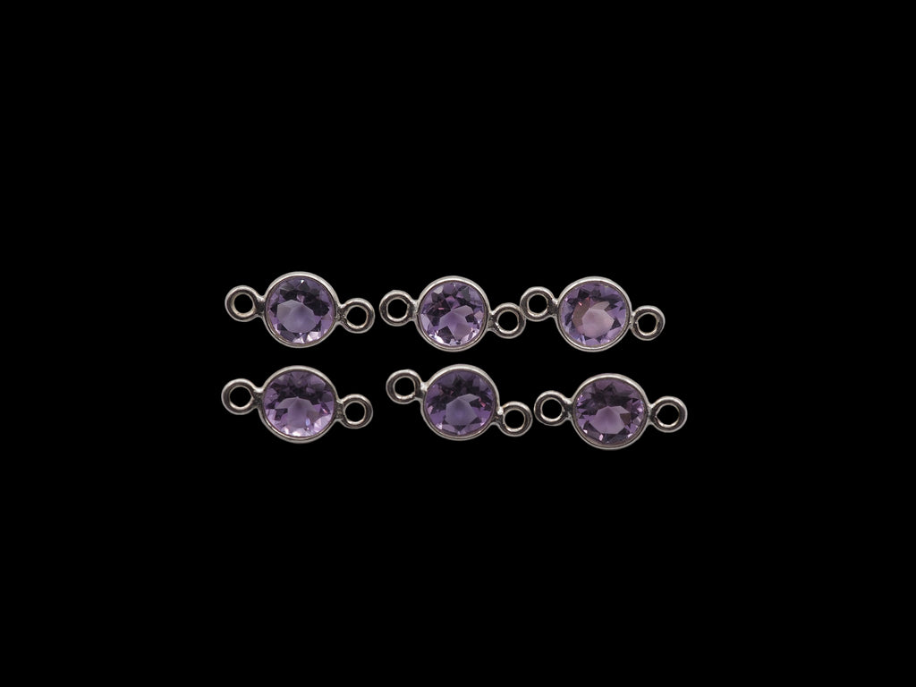 Amethyst Bezel  6 mm, Double Connector, Amethyst Bezel, Amethyst  Charm, 925 Sterling Silver(GTG-SBA-11)