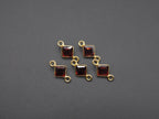 Garnet 18K Gold Filled Bezel 5x5 mm, Double Connector, Garnet Charm