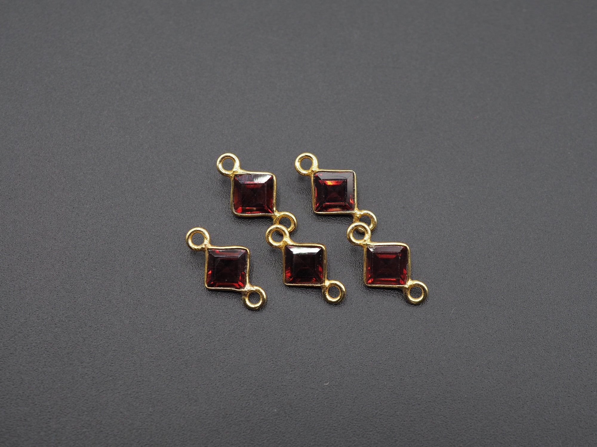 Garnet 18K Gold Filled Bezel 5x5 mm, Double Connector, Garnet Charm