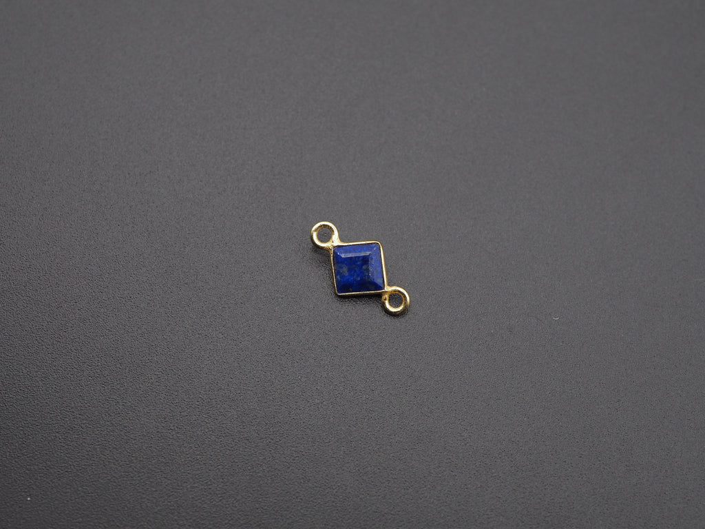 Lapis 18K Gold Filled Bezel 5x5 mm, Double Connector, Lapis Charm