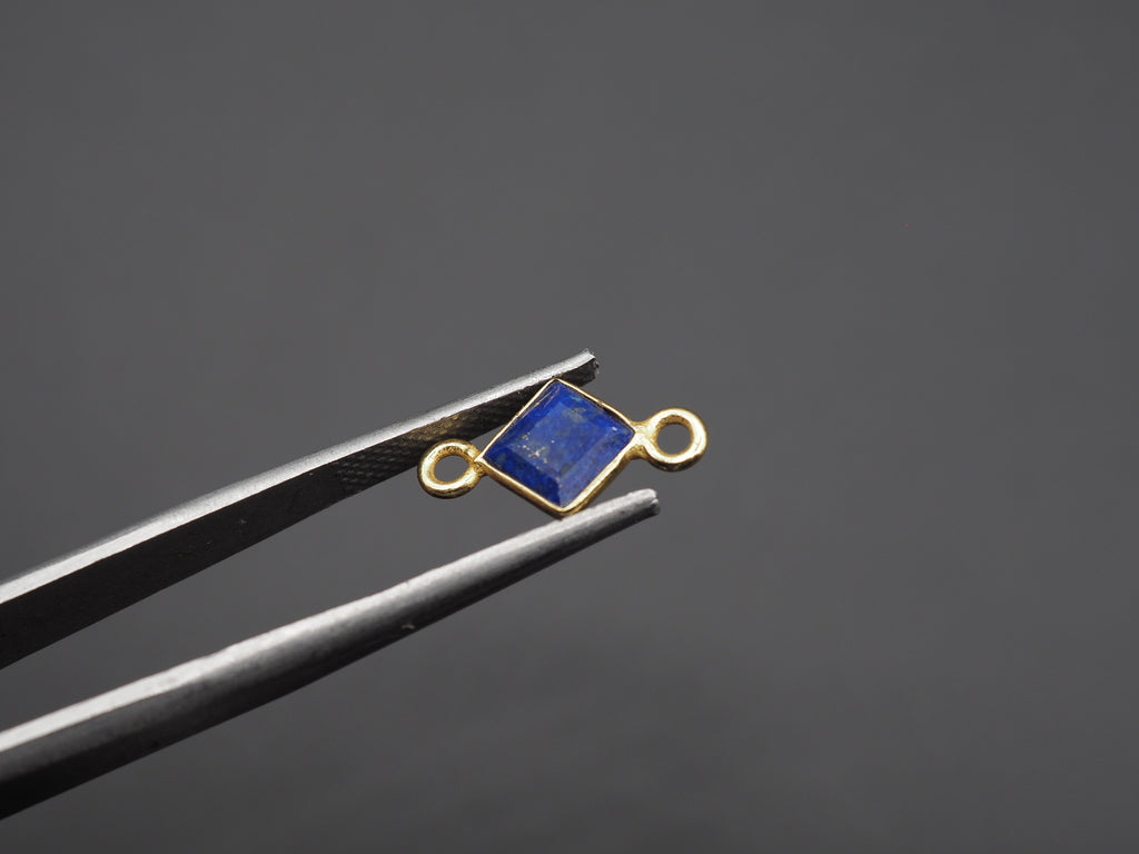 Lapis 18K Gold Filled Bezel 5x5 mm, Double Connector, Lapis Charm