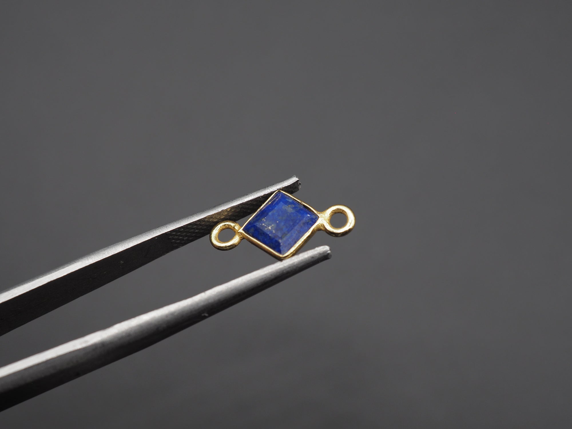 Lapis 18K Gold Filled Bezel 5x5 mm, Double Connector, Lapis Charm