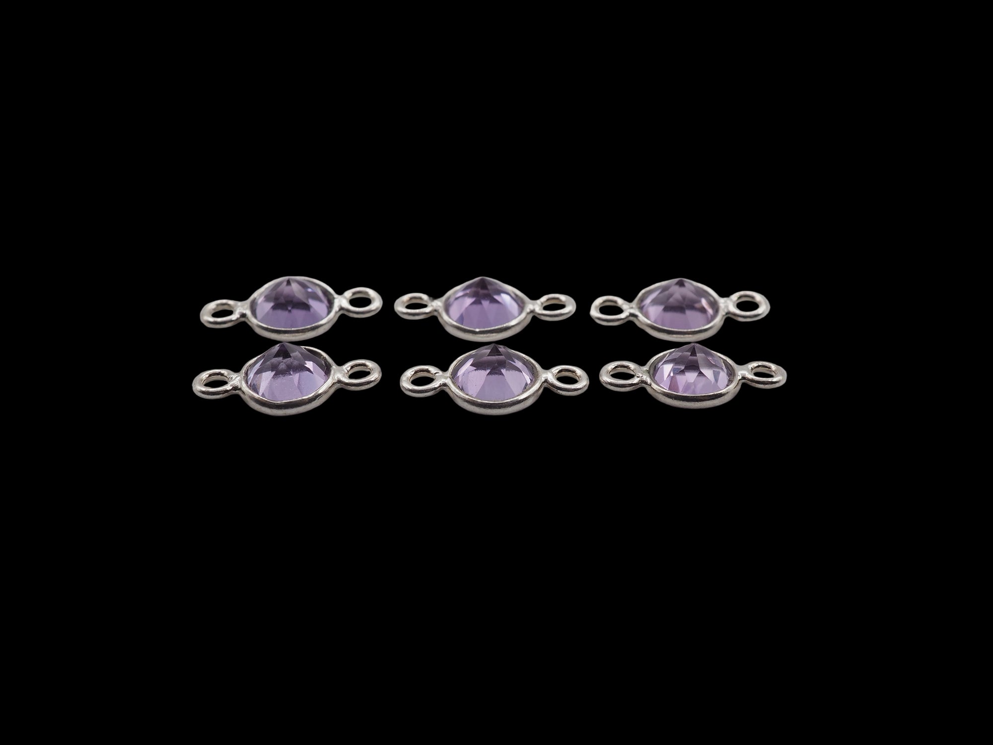 Amethyst Bezel  6 mm, Double Connector, Amethyst Bezel, Amethyst  Charm, 925 Sterling Silver(GTG-SBA-11)