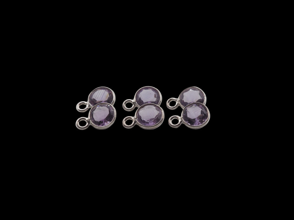 Amethyst Bezel  6 mm, Single Connector, Amethyst Bezel, Amethyst  Charm, 925 Sterling Silver(GTG-SBA-8)