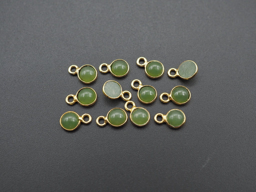 Jade 18K Gold Filled Bezel 5 mm, Single Connector, Jade Charm, 1 Piece
