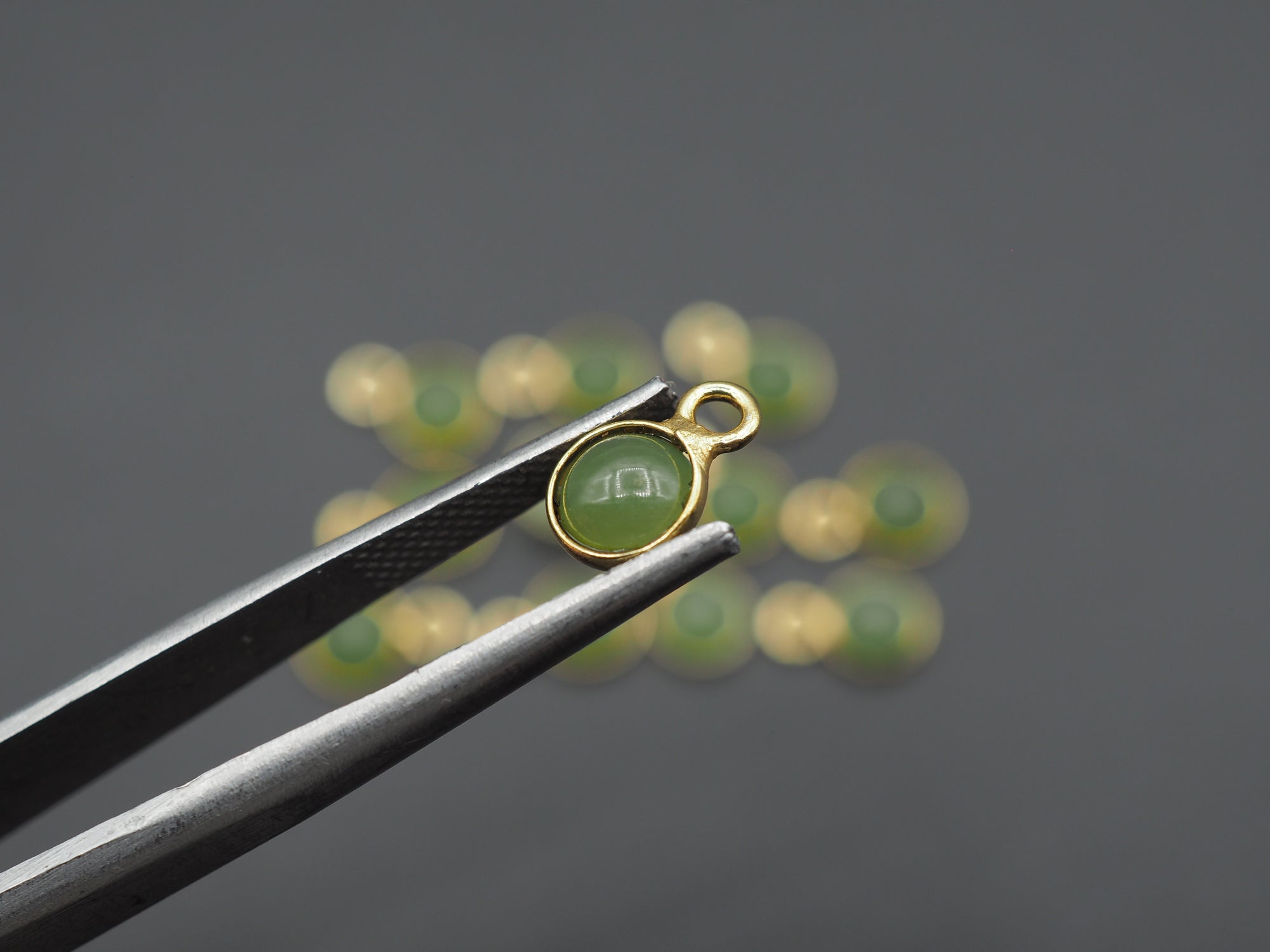 Jade 18K Gold Filled Bezel 5 mm, Single Connector, Jade Charm, 1 Piece