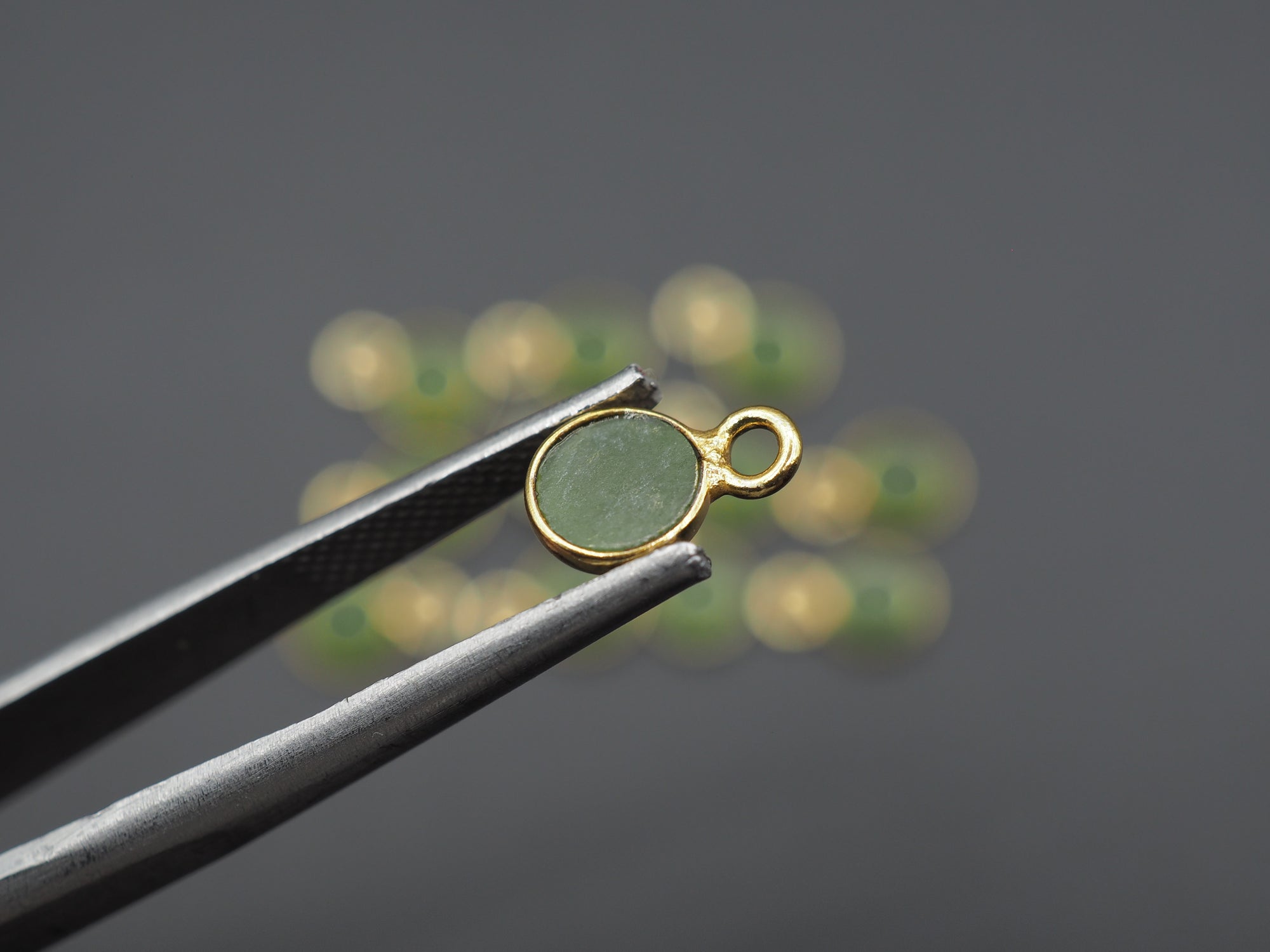 Jade 18K Gold Filled Bezel 5 mm, Single Connector, Jade Charm, 1 Piece