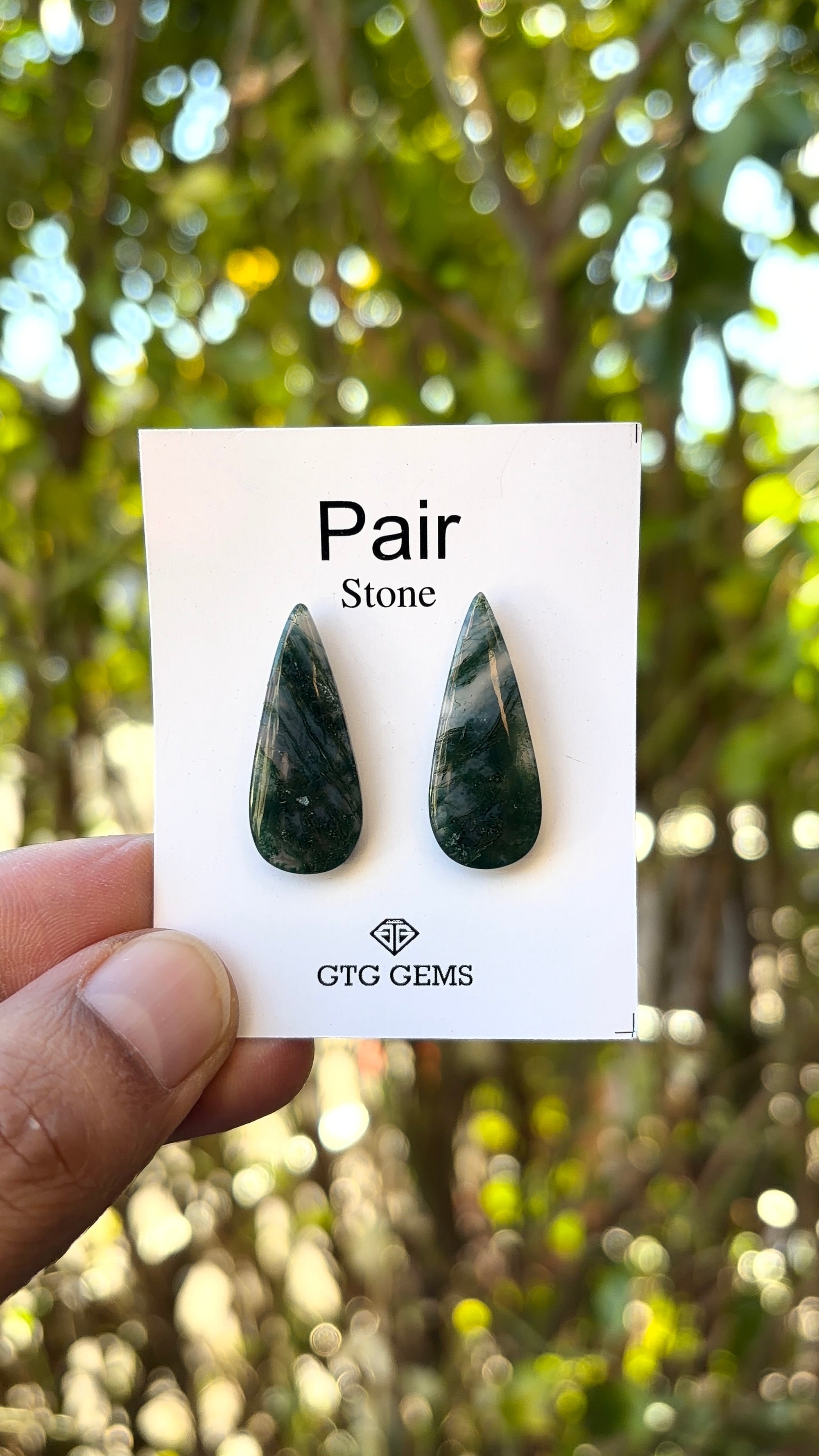 Moss Agate 34x13 mm Matching Pair Cabochon