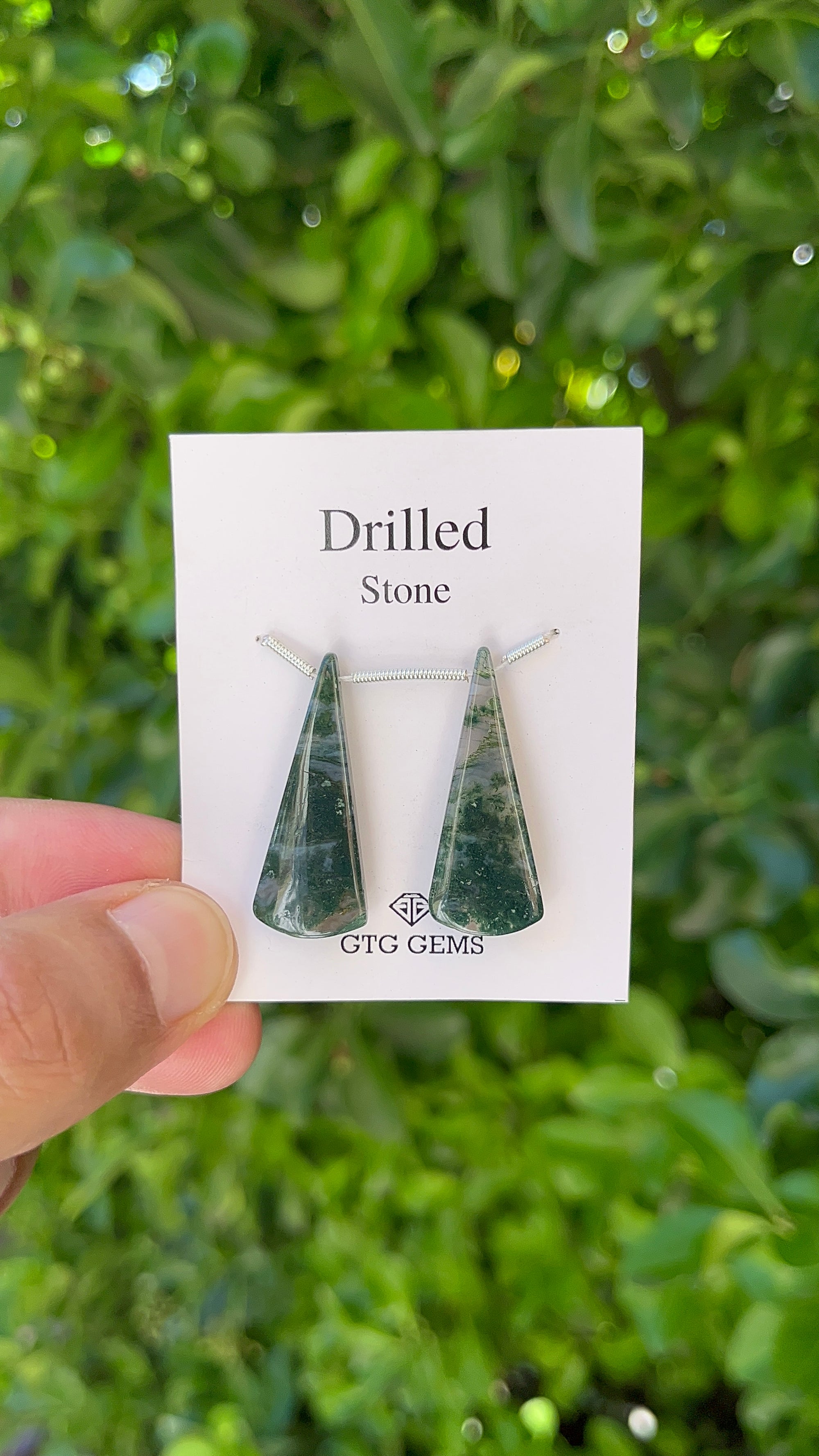 Natural Moss Agate Drilled 32x13 mm