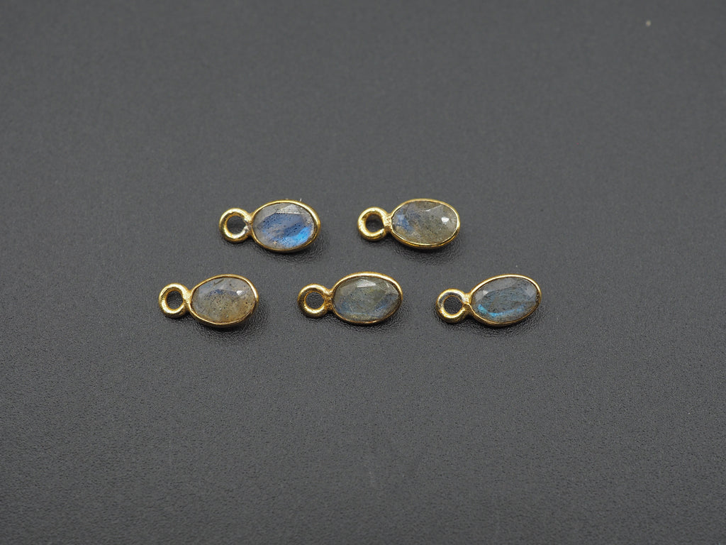 Labradorite 18K Gold Filled Bezel 6x4 mm, Single Connector, Labradorite Charm