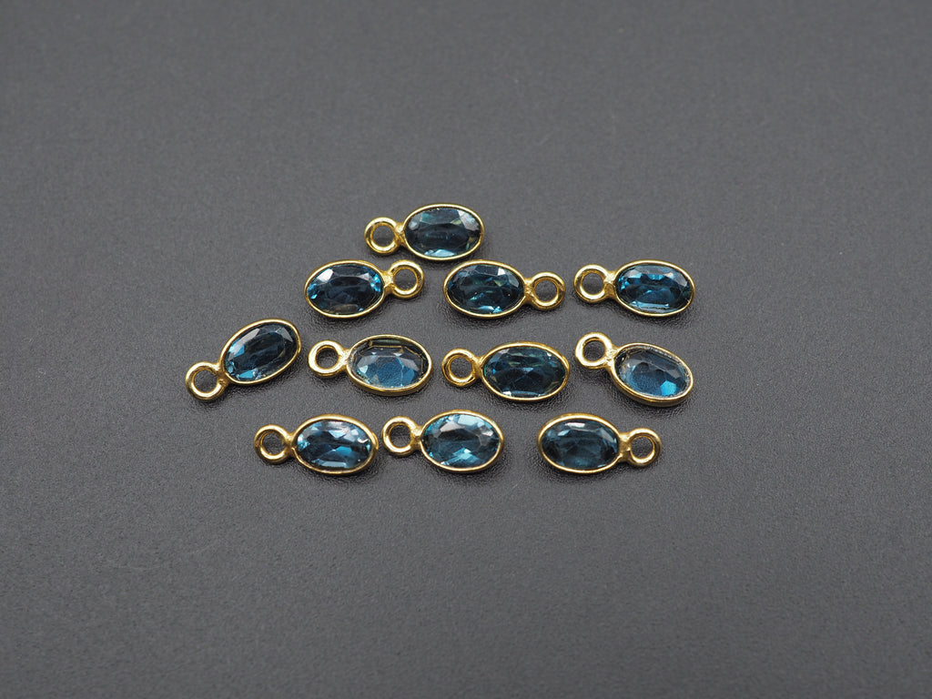 London BLue Topaz 18K Gold Filled Bezel 6x4 mm, Single Connector, Topaz Charm, 1 Piece