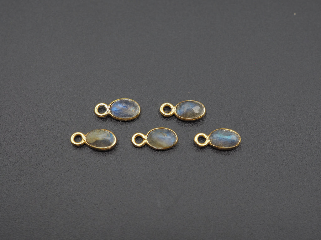 Labradorite 18K Gold Filled Bezel 6x4 mm, Single Connector, Labradorite Charm