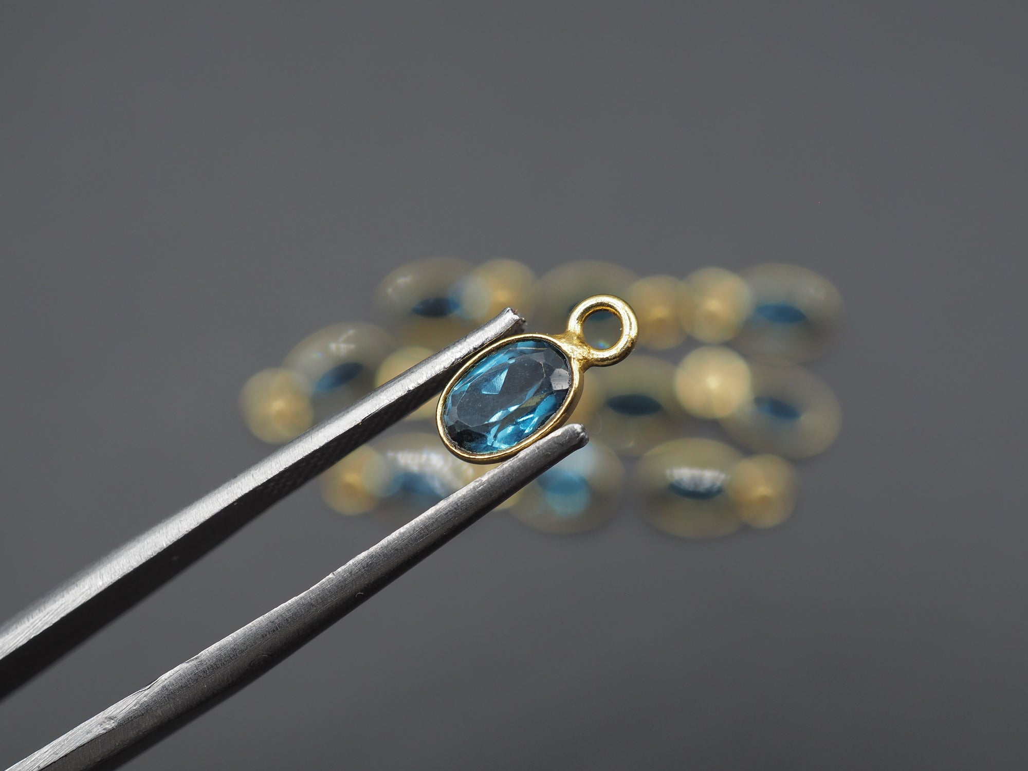 London BLue Topaz 18K Gold Filled Bezel 6x4 mm, Single Connector, Topaz Charm, 1 Piece