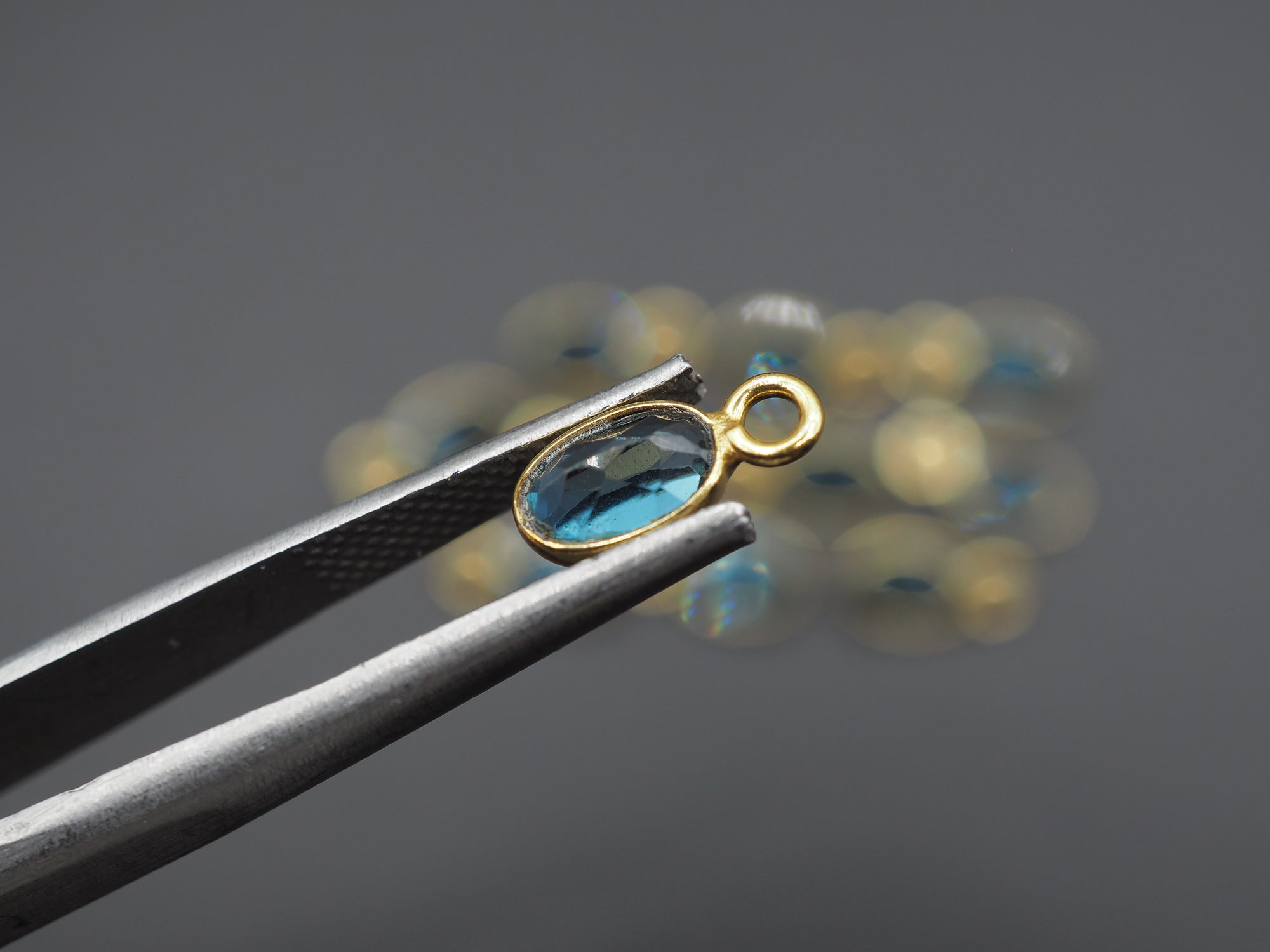 London BLue Topaz 18K Gold Filled Bezel 6x4 mm, Single Connector, Topaz Charm, 1 Piece