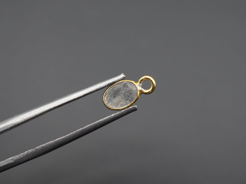 Labradorite 18K Gold Filled Bezel 6x4 mm, Single Connector, Labradorite Charm