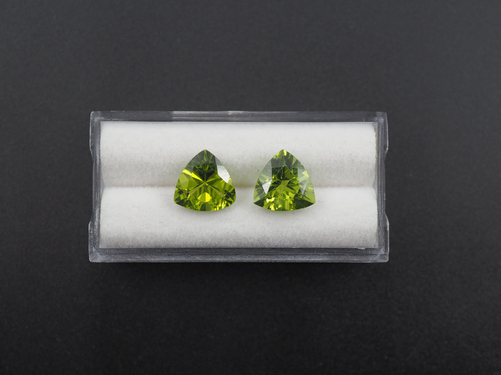 Peridot  Faceted Trillion Shape 10 mm Matching Pair Approximately 6.17 Carat