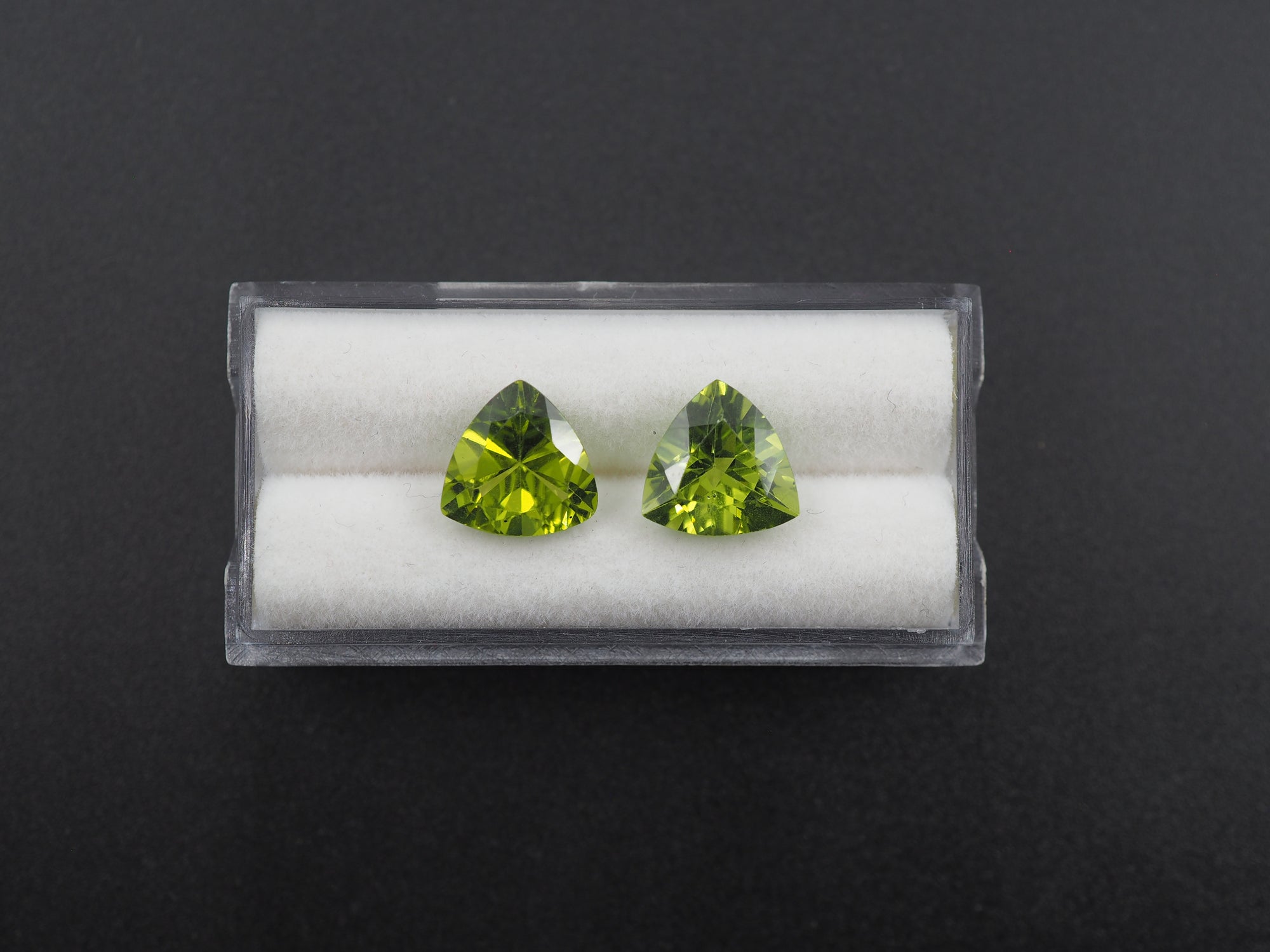 Peridot  Faceted Trillion Shape 10 mm Matching Pair Approximately 6.17 Carat