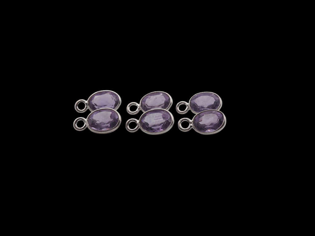 Amethyst Bezel  7x5 mm, Single Connector, Amethyst Bezel, Amethyst  Charm, 925 Sterling Silver(GTG-SBA-14)