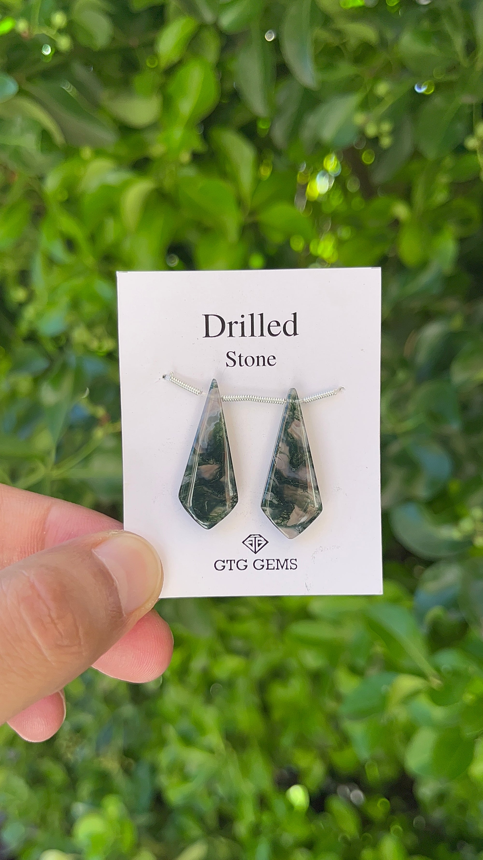 Natural Moss Agate Drilled 29x12 mm