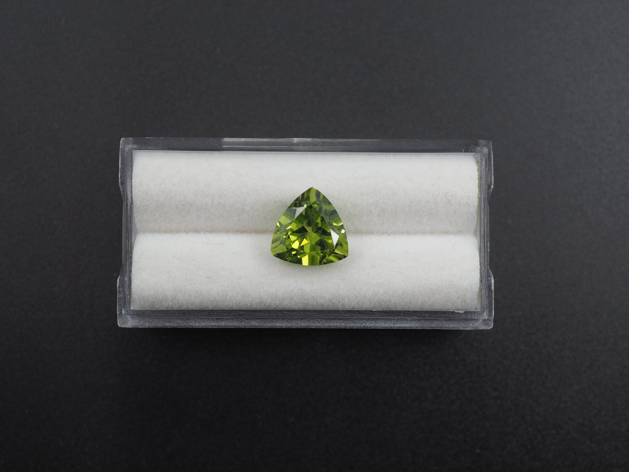 Peridot  Faceted Trillion Shape 10 x 10 mm Single Piece Approximately 3.84 Carat (GTG-P-82)