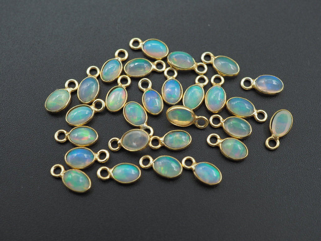 Opal 18K Gold Filled Bezel 6x4 mm, Single Connector, Opal Charm, 1 Piece