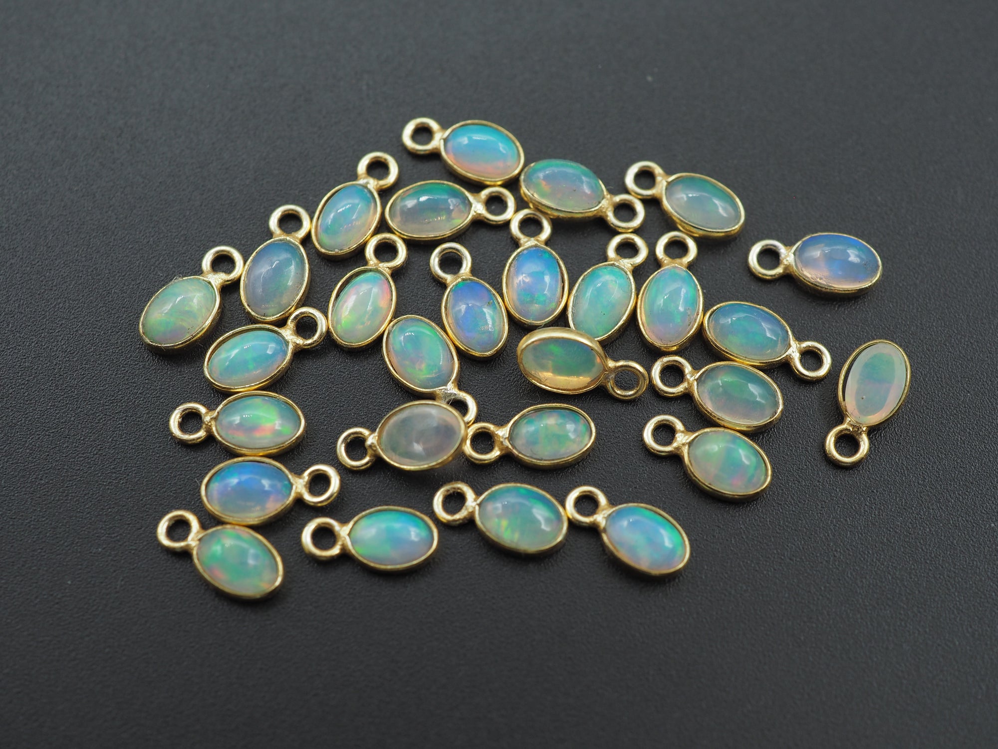 Opal 18K Gold Filled Bezel 6x4 mm, Single Connector, Opal Charm, 1 Piece