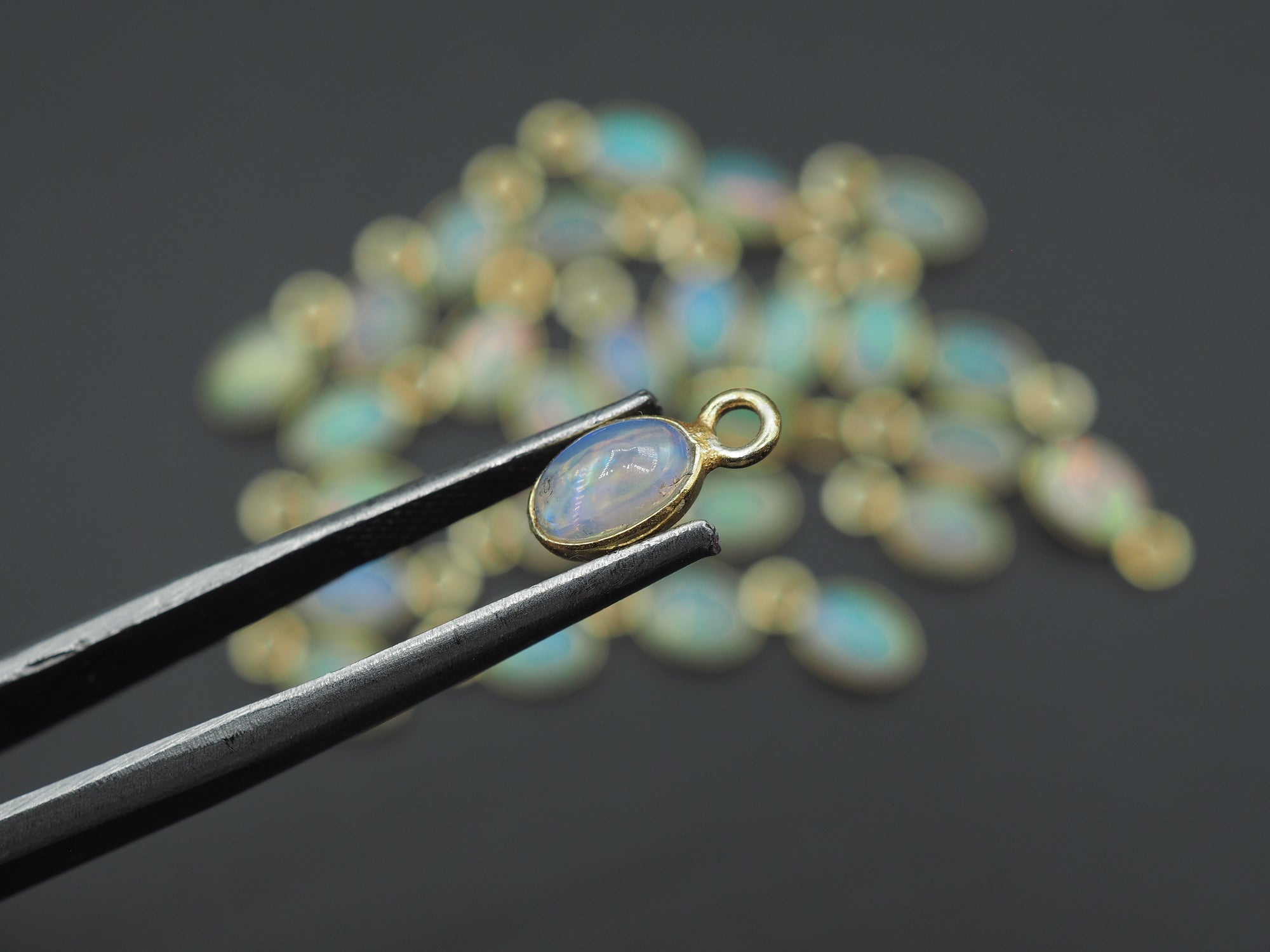 Opal 18K Gold Filled Bezel 6x4 mm, Single Connector, Opal Charm, 1 Piece