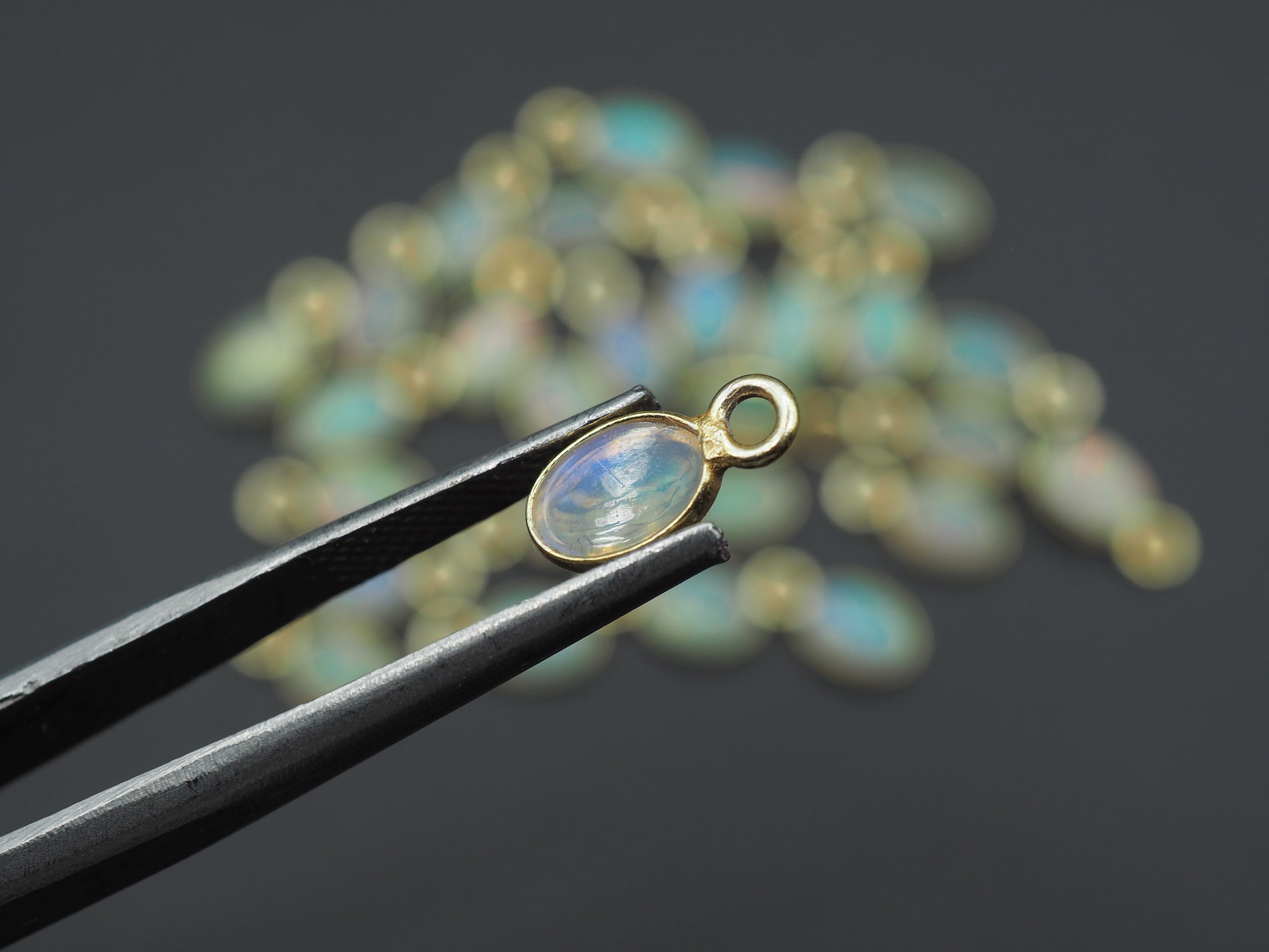 Opal 18K Gold Filled Bezel 6x4 mm, Single Connector, Opal Charm, 1 Piece