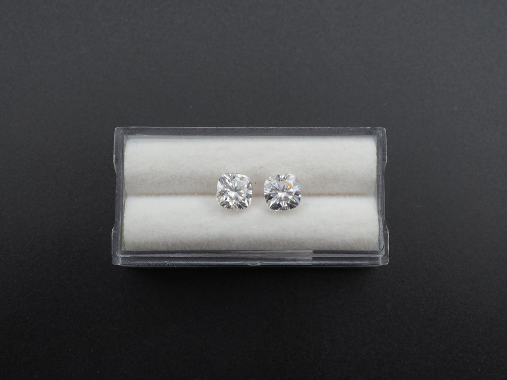 Moissanite Faceted Cushion Shape 6.5mm Matching Pair Approximately 2.56 Carat