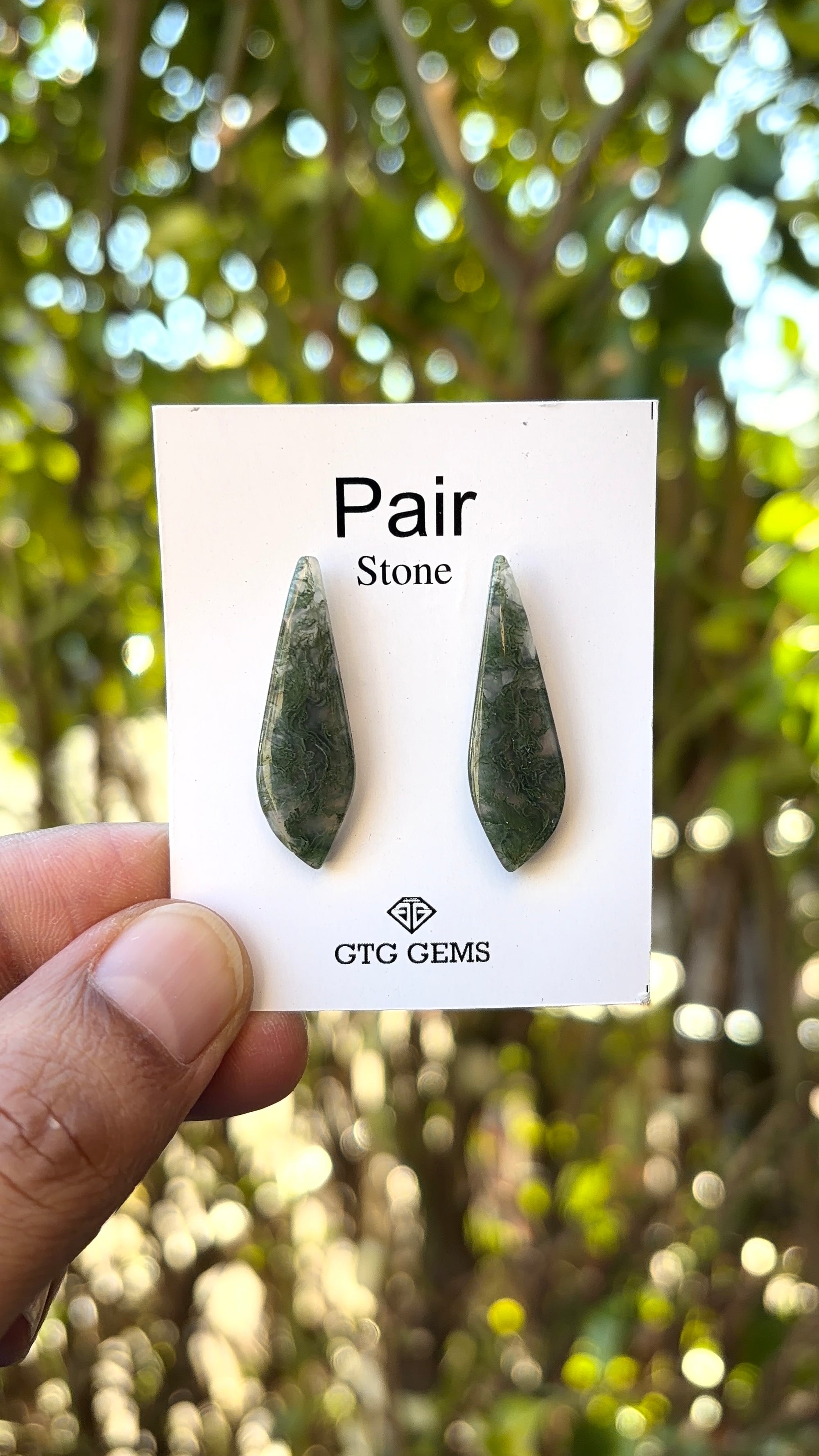 Moss Agate Matching Pair Cabochon 31x9 mm