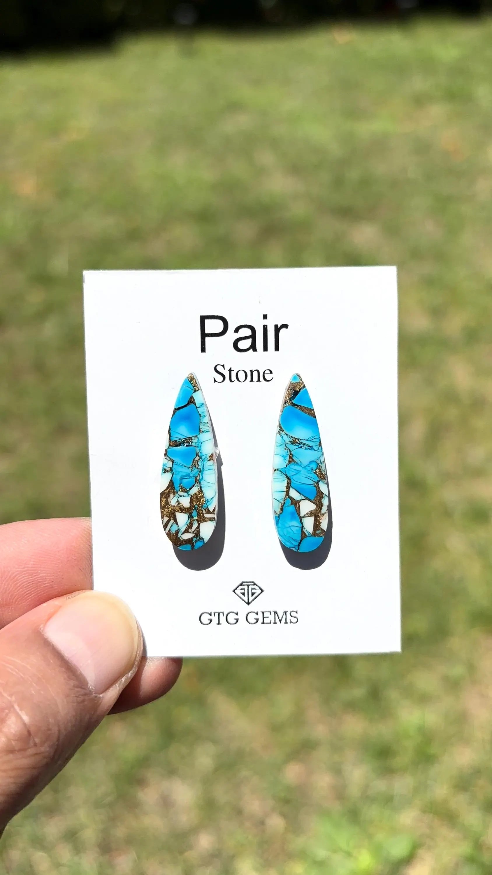 Ice Blue Turquoise, Cabochon Matching Pair 28x9 mm,  Approximately 19 Carat (GTG-IBT-10)