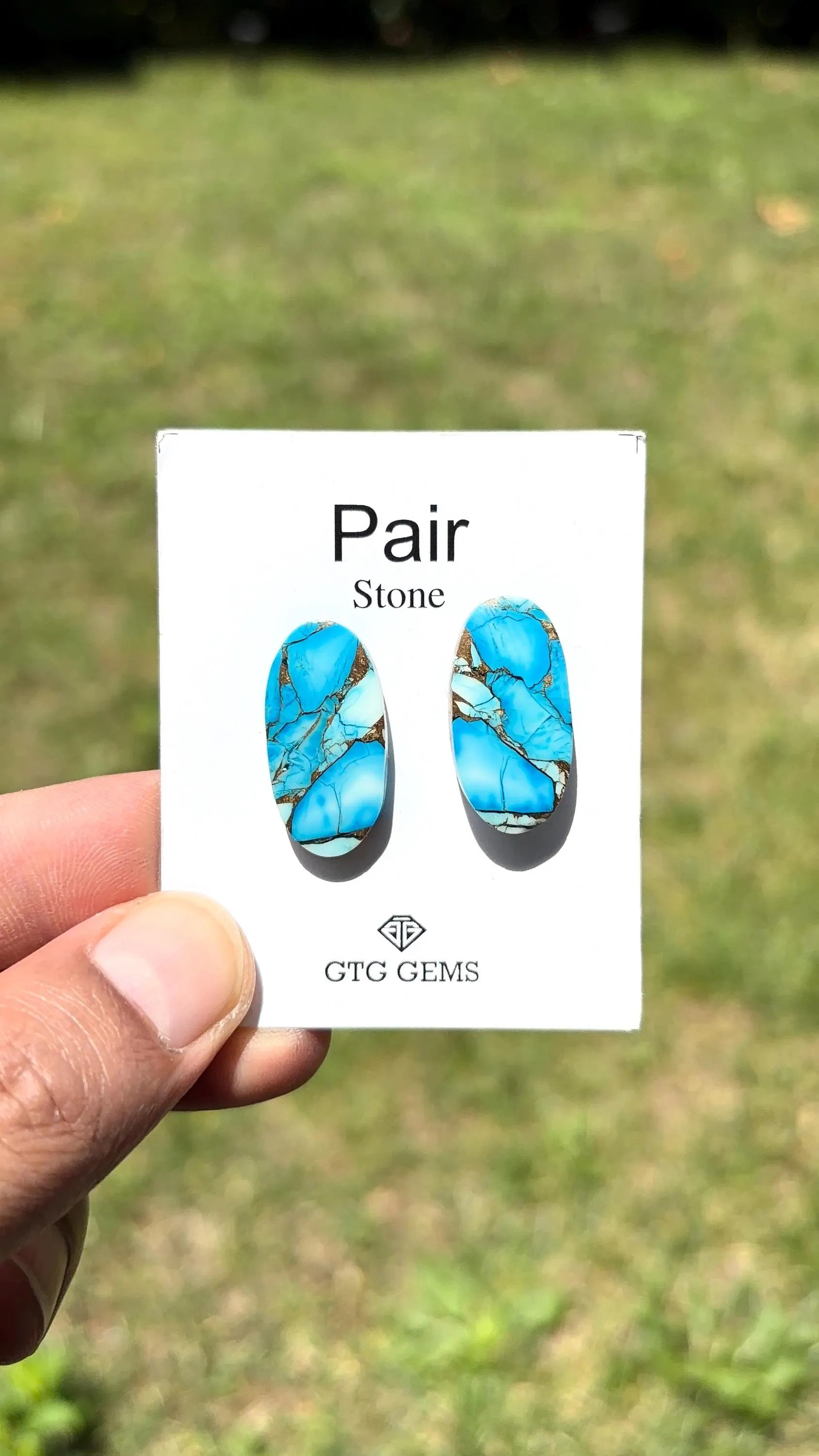 Ice Blue Turquoise, Cabochon Matching Pair 25x13 mm,  Approximately 29.5 Carat (GTG-IBT-13)