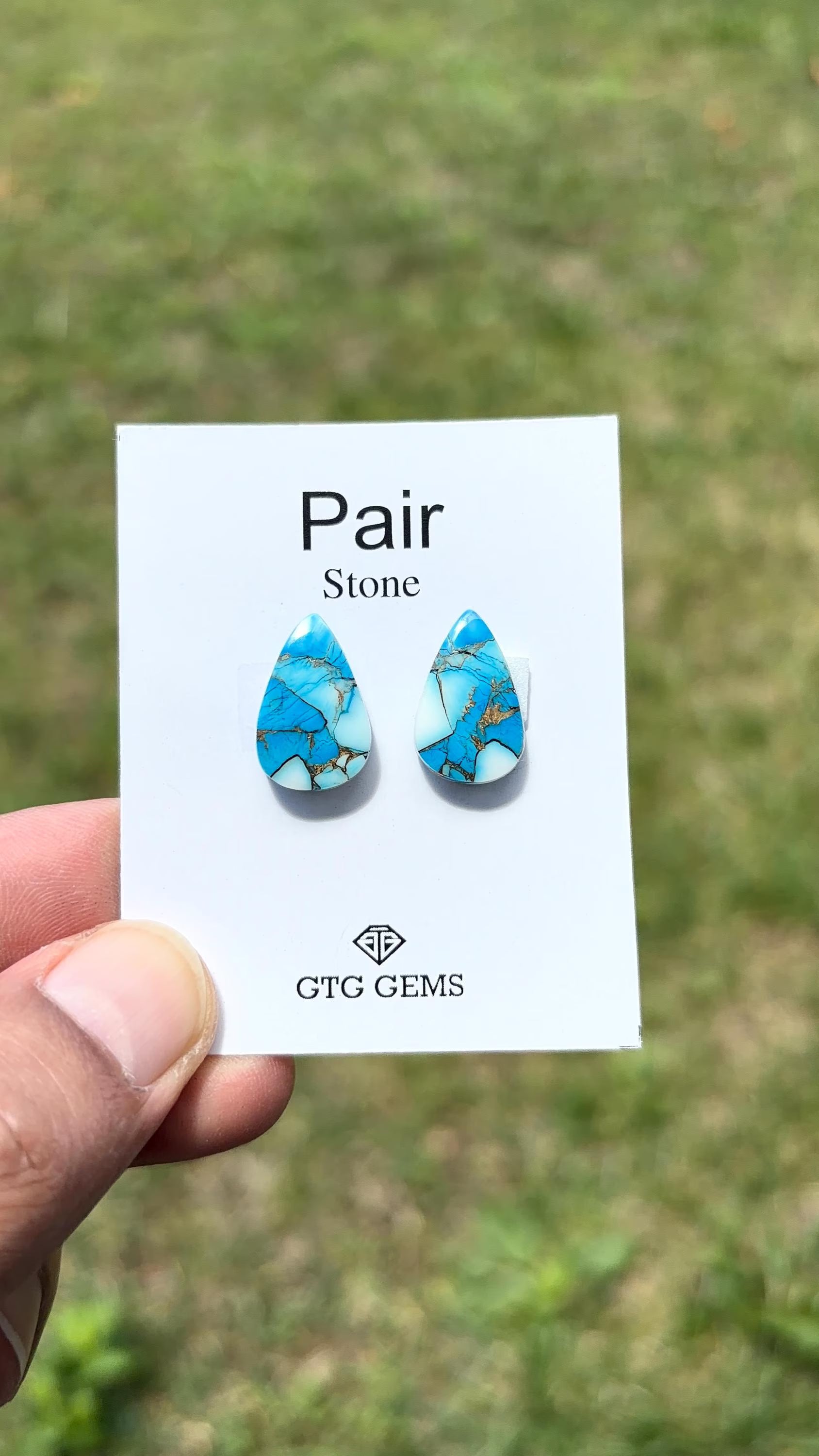 Ice Blue Turquoise, Cabochon Matching Pair 17x11 mm,  Approximately 14 Carat (GTG-IBT-9)