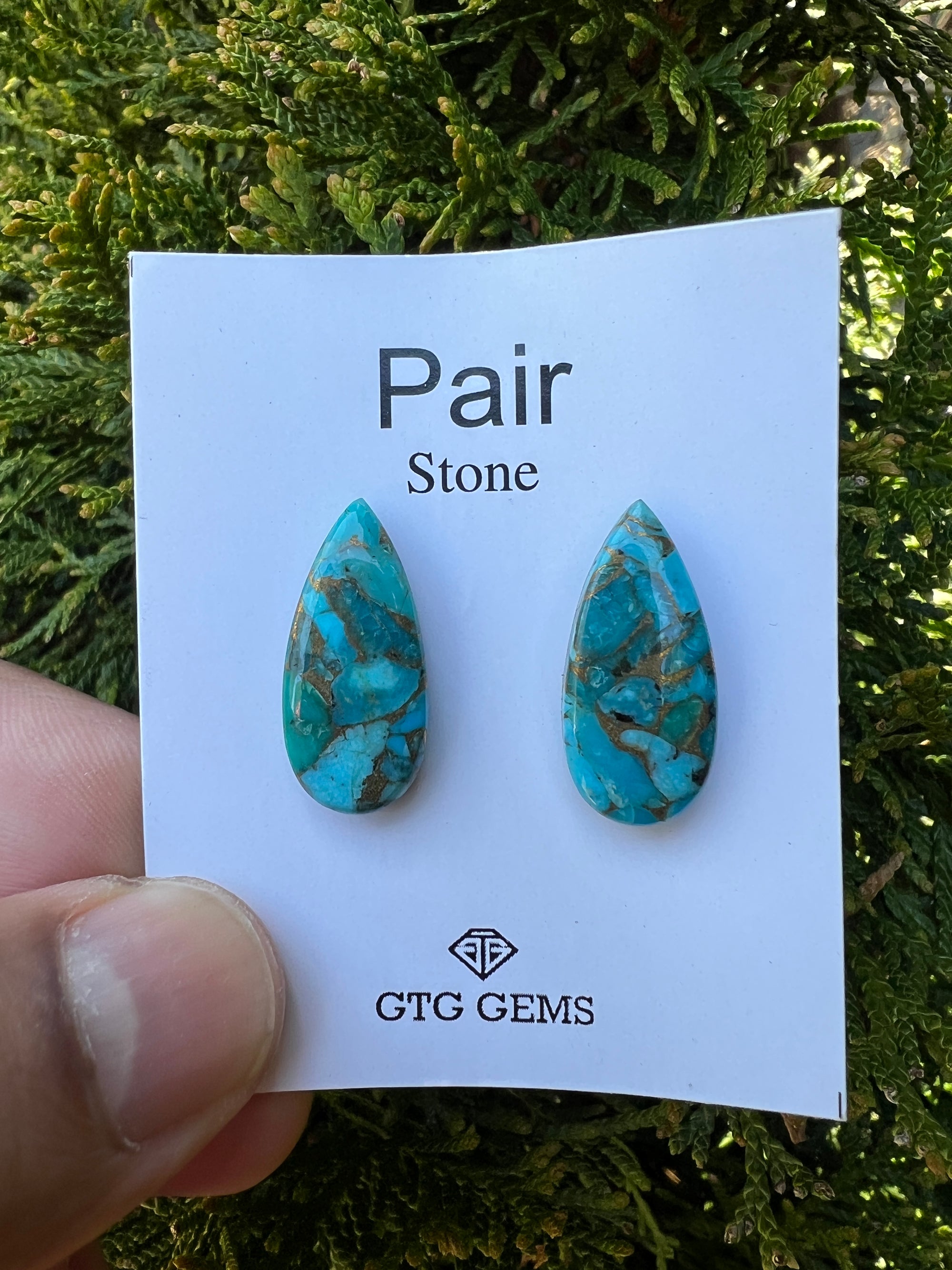 Blue Coppper Turquoise matching pair 23x11mm approximately 17 carat (GTG-BCT-1)