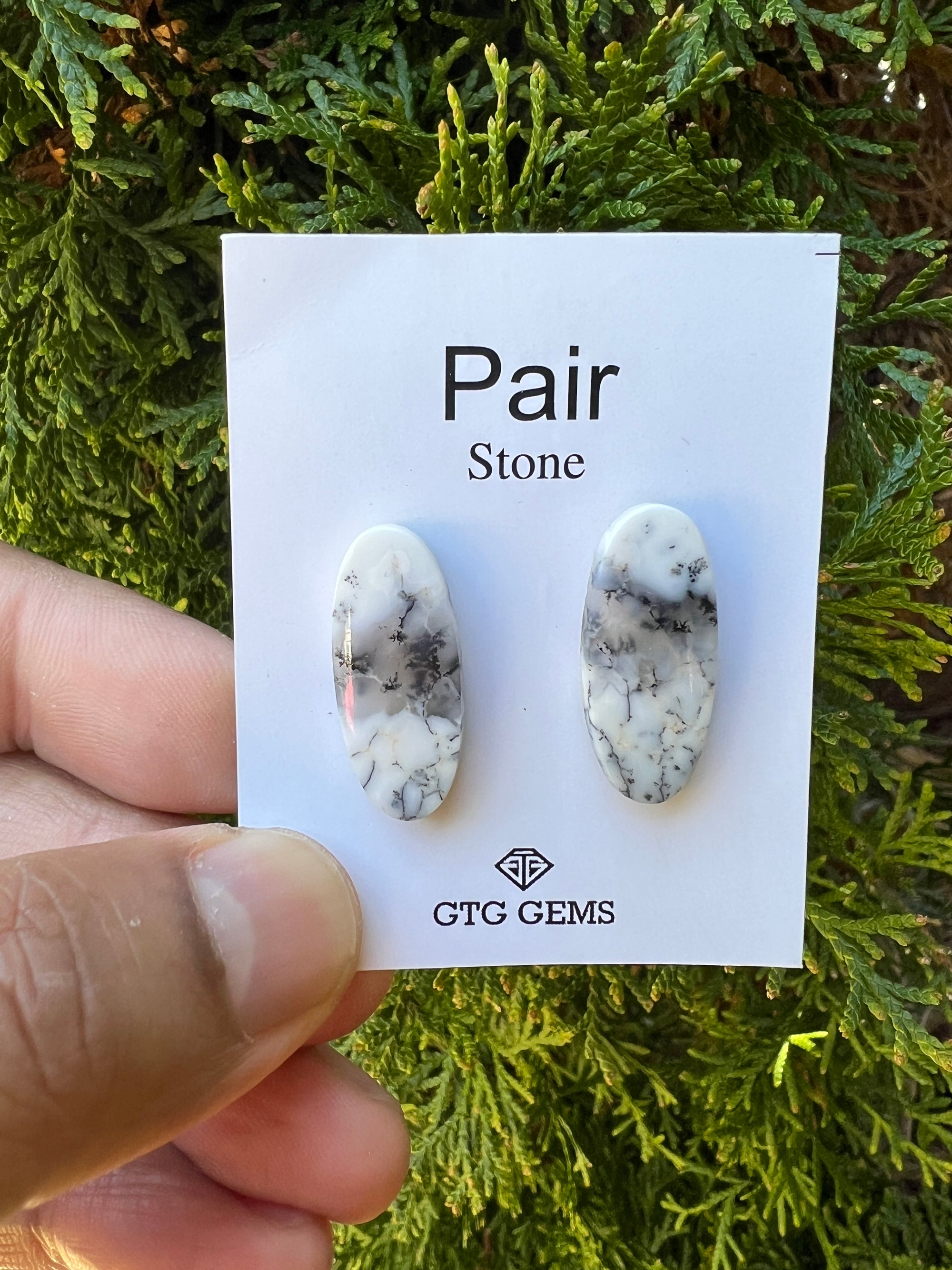 Dendrite Opal matching pair 26x11mm approximately 18 carat (GTG-MDO-21)
