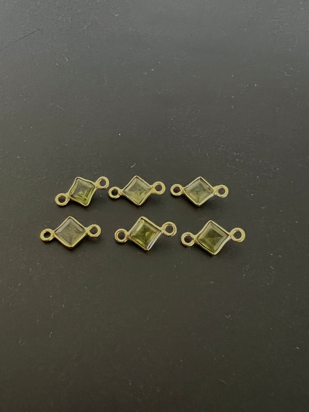 Peridot 18K Gold Filled Bezel 5x5 mm, Double  Connector, Peridot Charm (GTG-GBP-7)