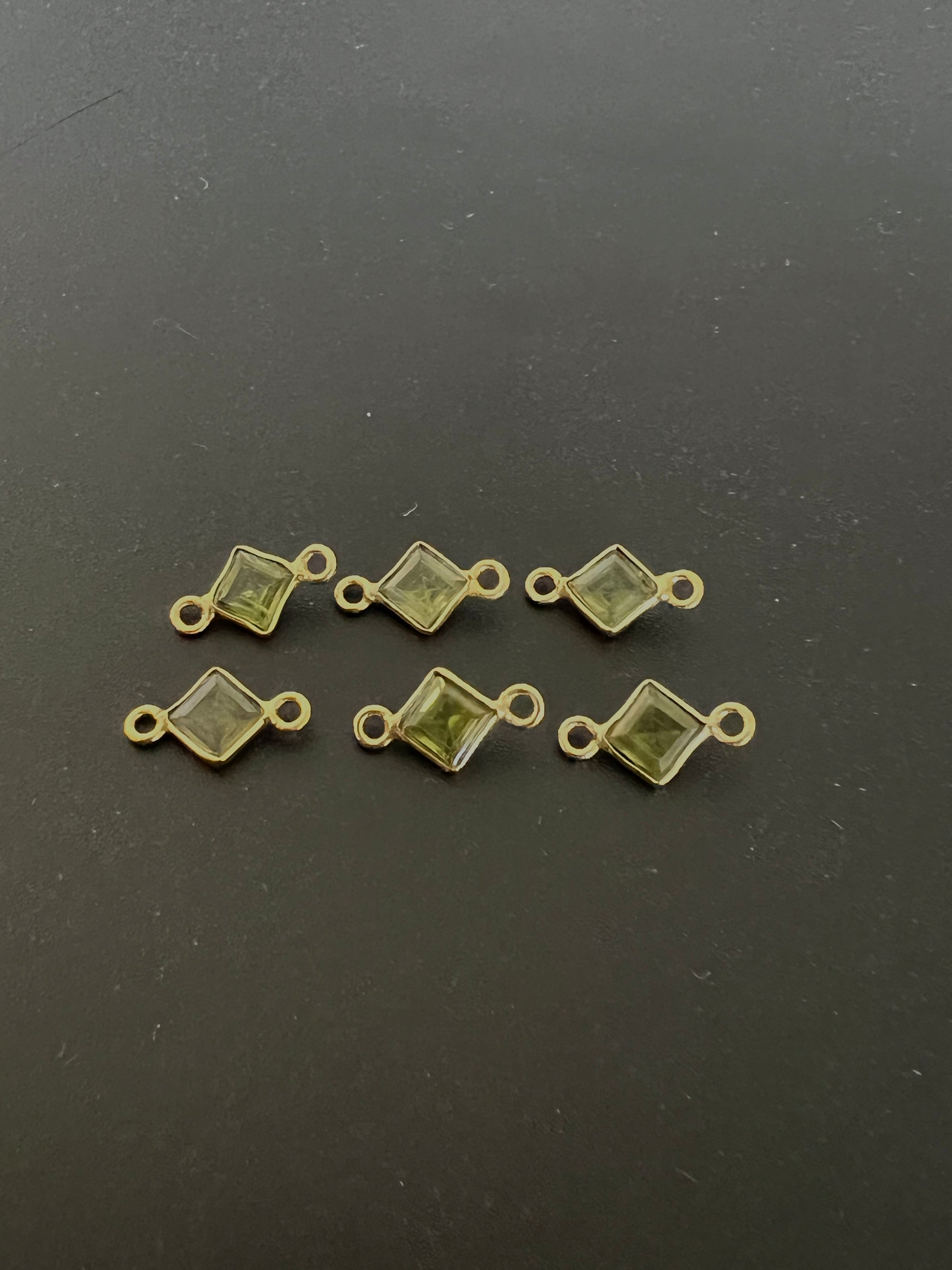 Peridot 18K Gold Filled Bezel 5x5 mm, Double  Connector, Peridot Charm (GTG-GBP-7)