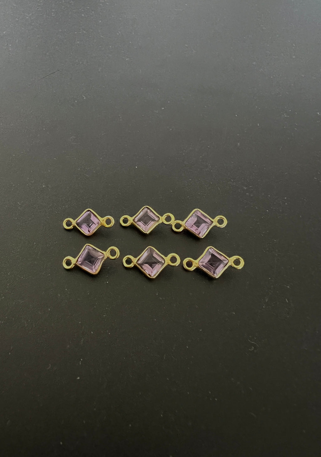 Amethyst 18K Gold Filled Bezel 5x5mm, Double Connector, Amethyst Charm (GTG-GBA-2)